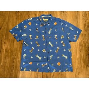 Tommy Bahama 100% Silk Hawaiian Shirt Blue Martini Print 3XL Tropical Aloha